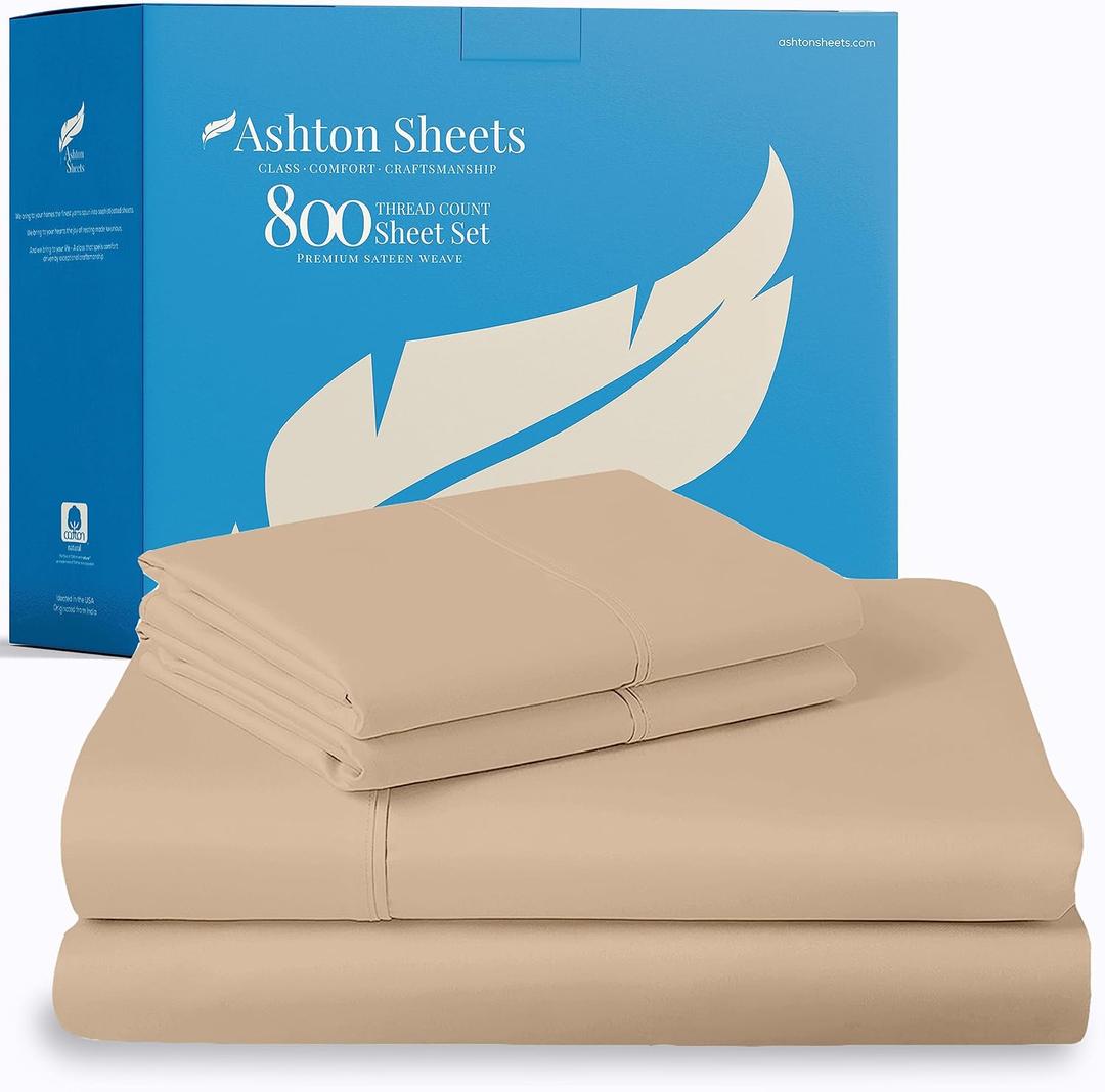 100% Egyptian Cotton Sheets Split King Size - 800 Thread Count 5 PC Split King Sheet Set - Sateen Weave Luxury Sheets Split King Size, High Thread Count Sheets, 16" Deep Pocket - Taupe
