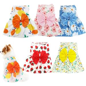 5 Pcs Dog Dresses Floral Puppy Cat Pet Dresses Dog Bowknot Dresses for Small Dogs Girls Puppy Summer Floral Skirts Outfits Cute Princess Pet Dress for Female Yorkie Cats Dogs Pets