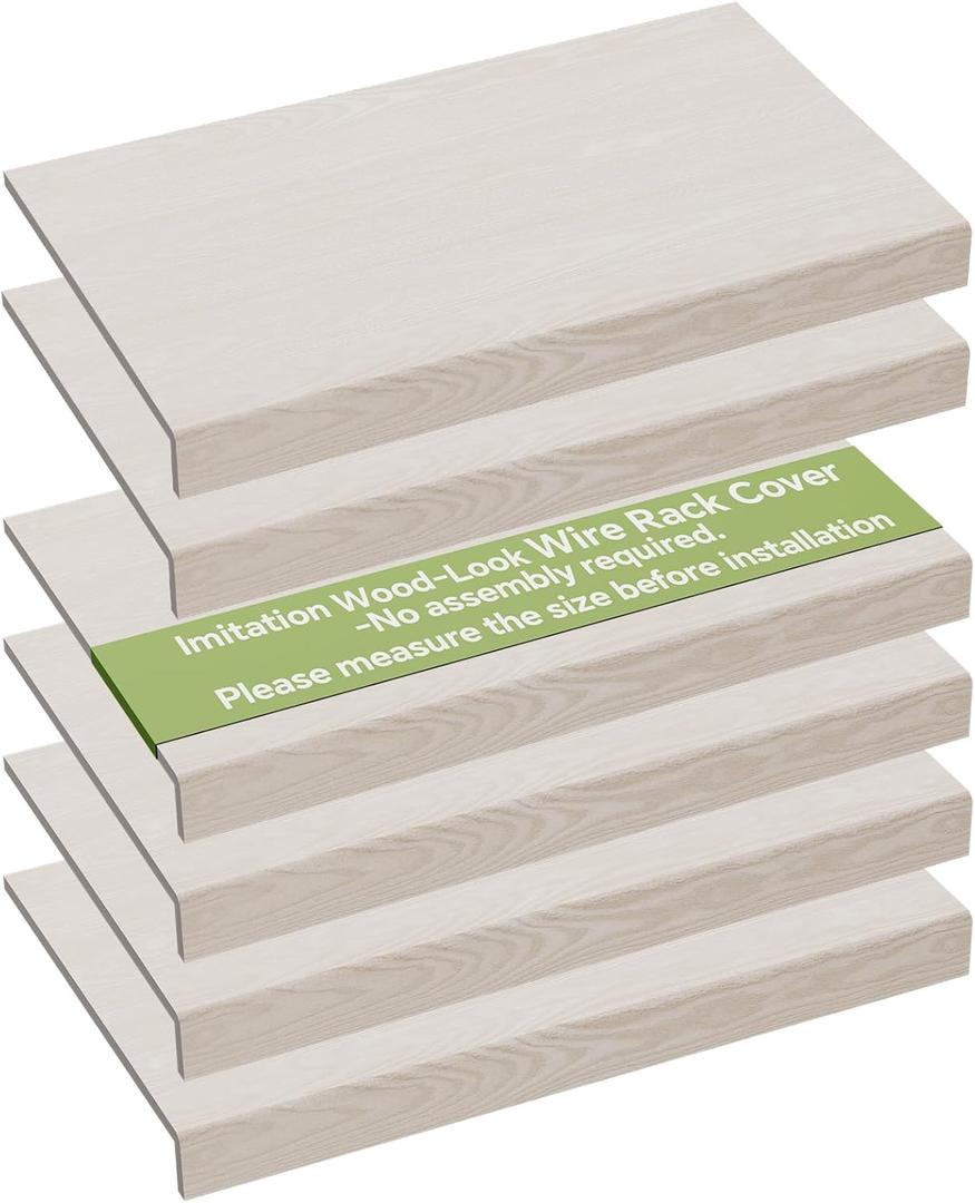 6 PCS Wire Rack Covers for Pantry Wood Grain, 24'' W * 12'' D (Ready to Use) Faux Wood Shelf Covers for Wire Shelving, Rustic Closet Shelves Covering Toppers - Bathroom, Kitchen, Garage (White)