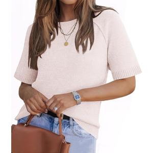 Women's Short Sleeve Sweaters 2026 Fall Lightweight Loose Tops | Fit Knit Pullover, Spring Summer Fall Outfits, Business Casual Work Tops (M)
