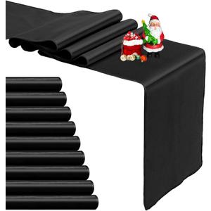 10-Pack Black Satin Table Runner 12 x 108 Inch Long Bright and Smooth Silk Fabric Table Runner for Wedding Banquet Birthday Party Decoration, 12"x108" 10PCS