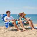 SUNNYFEEL Low Beach Chair 5 Position Lay Flat, Portable Folding Backpack Beach Chairs Heavy Duty with Cooler Bag, Cup Holder for Outdoor/Lawn/Picnic/Fishing, Foldable Camping Chair (New BlueStripe), 16D x 28W x 29.5H in