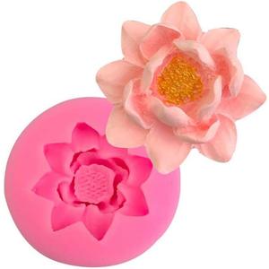 Pink 3D Flower Lotus Silicone Mold for DIY Cupcake Cake Topper Decoration Jelly Shots Fondant Mold Crystal Handmade Ice Cream Soap Mould Candy Making Supplies