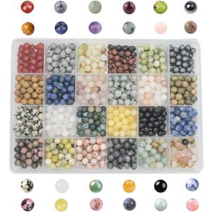 960pcs Natural Stone Beads Crystals Round Genuine Real Stone Beading Loose DIY Gemstone for Bracelet Jewelry Making(6mm,24 Color)