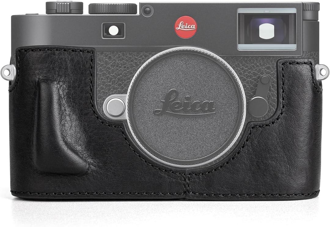 MUZIRI KINOKOO Case for Leica M11 M11-P M EV1, Premium Genuine Leather Protective Half Case for Leica M11/M11-P/M EV1 Camera, with Bottom Hole for Battery and Memory Card Access - Black