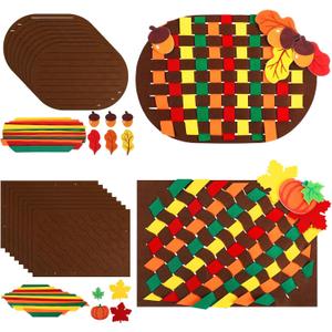 Seenelling 16 Set Fall Thanksgiving Felt Craft Kit DIY Fall Colors Weaving Placemat with Maple Leaves Pumpkin Hazelnut and Fun Home Activities Party Craft Supply Festive Table Accessories