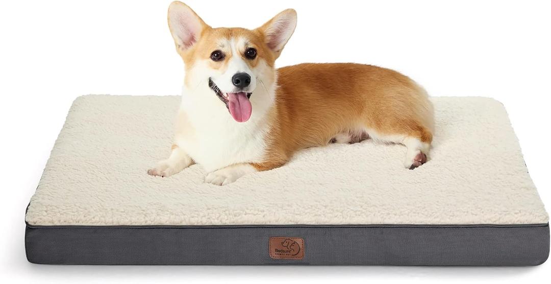 Bedsure Dog Bed for Medium Dogs - Orthopedic Waterproof Puppy Beds with Removable Washable Cover, Egg Crate Foam Pet Mat, Suitable for Pet Up to 35 lbs (30.0"L x 20.0"W x 3.0"Th, Grey)