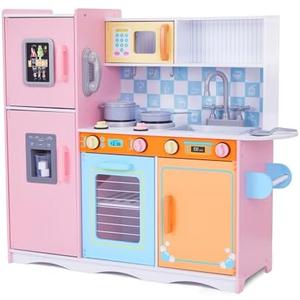Lil' Jumbl Kids Kitchen Playset, Wooden Kitchen, Ice Dispenser, Colorful | Clicking Knobs, Play Phone & Towel Rack, Toddler Kitchen, Wooden Play Kitchen, Ages 3 and Up