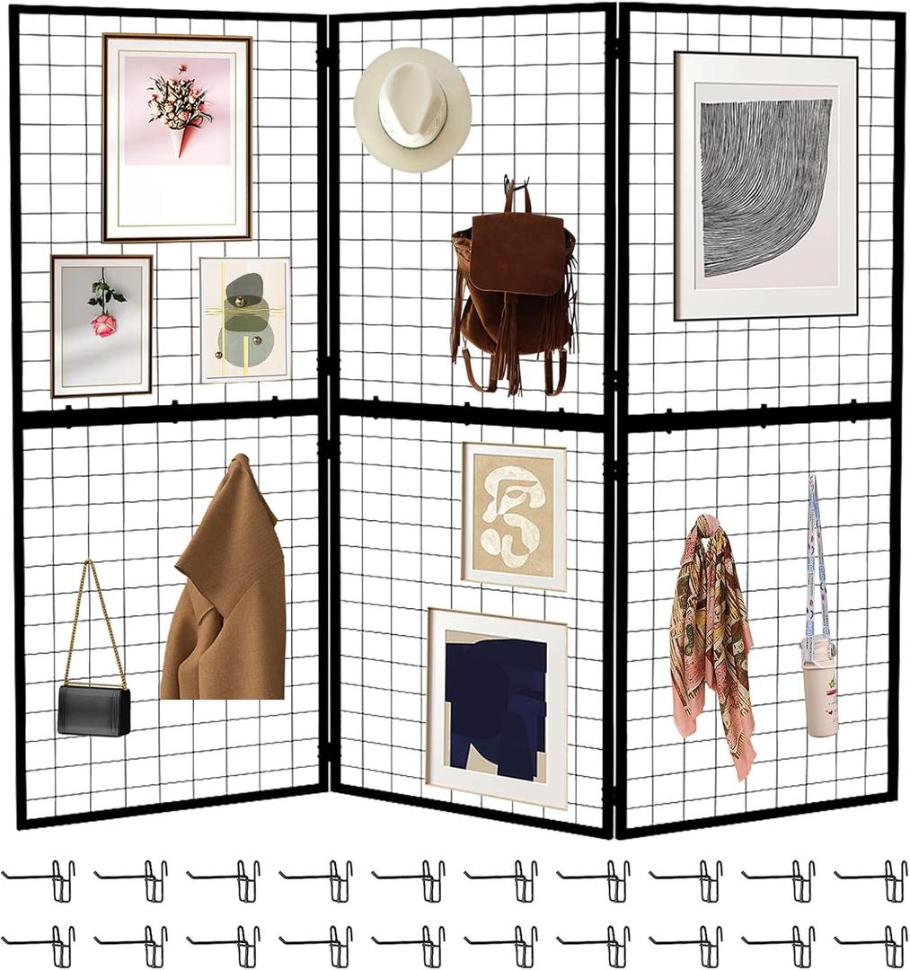 Foldable Gridwall Display Panel - 3 Pack of 2x5 Ft Heavy Duty Z Unit Wire Grid Wall Panels for Retail Store, Trade Show, Pop Up Shop, Versatile Merchandiser Display