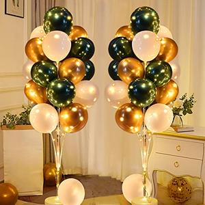 Cicicooie 2 Set Green and White Centerpieces Balloon Holder Decoration Balloon Stand Kit for Floor with String Light for Wedding Adult Birthday Party Bachelor Party Opening Nature Forest Theme Party