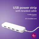 Philips 24W USB Extension Cord Power Strip Charging Station, for IPhone 11/Pro/Max/XS/XR/X/8, iPad Pro, Samsung Galaxy S10/S9/Plus, Google Pixel, USB-A, 6 ft. Braided Cord, DLK2506/27