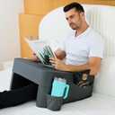 Reading Pillow for Bed,Reading Pillows for Sitting in Bed Adult with Cup Holder Pocket,Comfort Laptop Lap Desk for Couch,Soft Lap Desk Pillow for Gaming & Laptop(Dark Gray, Large)