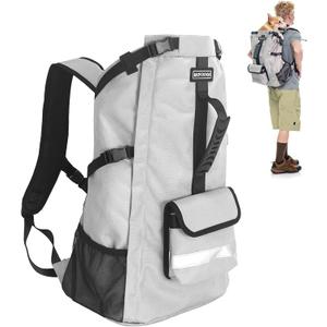 Dog Backpack Carrier for Medium Dogs - 4-Layer Protection, Under 30 lb, Waterproof, Adjustable Dog Hiking Backpack with Storage Pockets, Reflective Strips, Non-Slip Handle for Travel - Grey