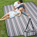 Picnic Blankets Extra Large Outdoor - Beach Blanket Waterproof Sand proof with Shoulder Strap, Machine Washable, Picnic Mat with Stakes for Grass Concert, Park. Boho Geometry (Black)