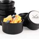 Yachi Ramekins Black, 4 oz 6 Pieces Ceramic Baking Ramekin Set of 6 Stoneware Bakeware Serving for Sauces Dipping Onion Soup Lava Cake Flan Creme Brulee Kit Pudding Mini Custard Ramekins Oven Safe Mini Custard Cups small Bowls for Souffle Merry Christmas