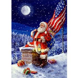 LPG Greetings Santa, Chimney and American Flag Box of 18 Patriotic Christmas Cards