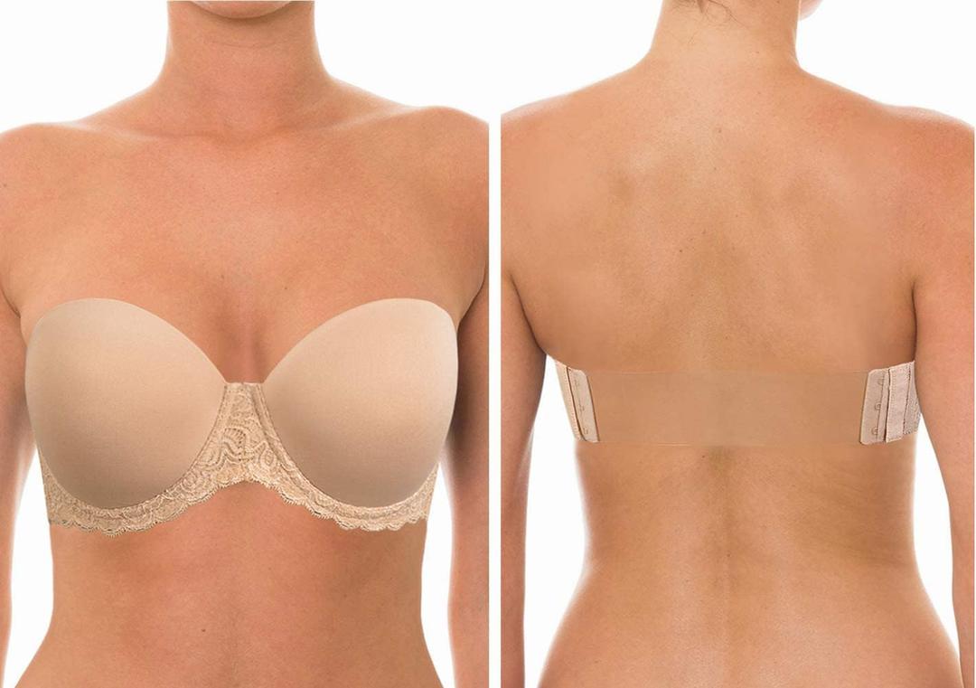 YANDW Strapless Lightly Padded Full Figured Coverage Bra Clear Back Multiway Invisible Straps Backless Brassiere for Women (34DDD, Nude)