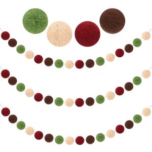 Tatuo 3 Pieces 6.56 ft Wool Felt Ball Garland Christmas Pom Pom Garland with 60 Balls Colorful Felt Banner Ornament for Xmas Tree Wall Classroom Fireplace Party Decor Home (Burgundy, Olive Green)