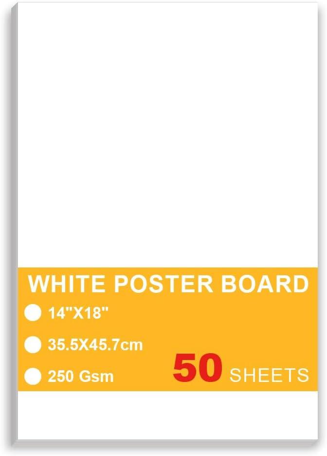 50 Sheets White Poster Board, 14"x18" White Poster Paper, Heavyweight Poster Boards, 250gsm, Blank Poster Board for Art Display, Classroom Use, Craft Project, Presentation, Thickness Vision Board