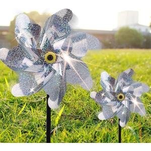 BATTIFE 10 Pack Reflective Pinwheels for Yard and Garden, Pre-Installed Sparkly Silver Blind Birds Pin Wheel, Scare Birds & Animal Away Wind Spinner