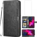 Asuwish Compatible with T-Mobile Revvl 4 Wallet Case Tempered Glass Screen Protector Leather Flip Card Holder Stand Phone Cases for Tmobile Revvl4 T Mobile Revel Revell Four TCL Revll4 Women Men Black
