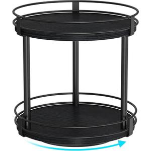 Snughome Lazy Susan Spice Rack, 2 Tier Rotating Spice Rack, Wood Lazy Susan Organizer for Cabinet, Black Kitchen Counter Shelf, 10.2" x 10.2" x 10.4"