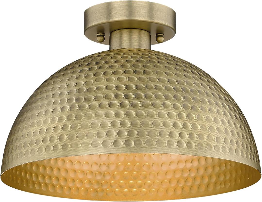 ELYONA Semi Flush Mount Light Fixture, Farmhouse 12 inch Ceiling Light Fixture with Hammered Metal & Brushed Brass Gold Finish for Hallway Bedroom Bathrooms Kitchen Dining Room Laundry Foyer