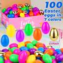 100 Pack 3 Inch Large Easter Eggs Bulk Include 6 Surprise Golden Eggs, Bright Colors Fillable Empty Plastic Easter Egg for Easter Hunt, Easter Basket Fillers, Easter Party Favors