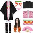 MEEZY 13 Pcs Japanese Anime Kimono Outfits Halloween Cosplay Costume for Adults (Black)