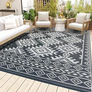 Pendolr 5x8 Outdoor Rug Waterproof Carpet Patio Rug Outdoor Plastic Straw Rug Camping Rug Reversible Outside Outdoor Area Rug for Balcony Deck Backyard RV Picnic Beach Gray 03#