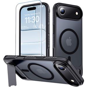 3 x MOZOTER for iPhone Air Case with Kickstand,[Compatible with MagSafe] [12FT Military Grade Protection] Slim Translucent Matte Shockproof Phone Case,6.5",Black