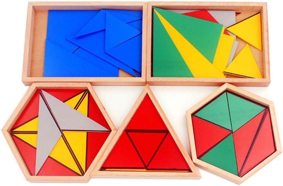 Montessori Wood Math Geometry Shape Teaching Aids Constructive Triangles Rectangular Pentagon 5 Sets Early Preschool Educational Toys