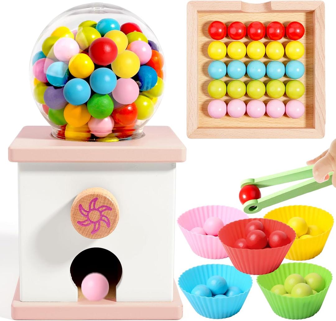 9.6" Wooden Gumball Machine Counting Montessori Toys for 3 4 5 Years Old Boys Girls, Toddler Preschool Learning Activities Toy for Kids Ages 4-8, Birthday Gifts Sensory Toys