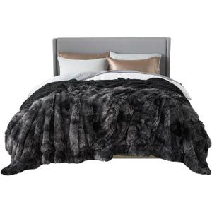 Bedsure Fluffy Tie Dye Black King Size Blanket for Bed, Thick Soft Sherpa Faux Fur Fleece Bedding Fuzzy Plush Winter Warm Heavy Oversize Big Large King Blanket, Cozy Black Gifts for Men Women, 108x90