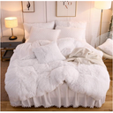 LIFEREVO Luxury Plush Shaggy Duvet Cover Set, Soft Velvet Fluffy Furry Duvet Cover Set(1 Faux Fur Fuzzy Comforter Cover + 2 Pom Poms Pillowcases) Solid Bedding Set, Zipper Closure(Full/Queen, White)