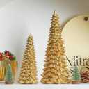 Gold Christmas Tree Figurines, 2Pcs Resin Christmas Tree for Tabletop Decoration, Small Christmas Trees Set, Decorative Xmas Trees for Christmas Mantel Indoor Home Decor