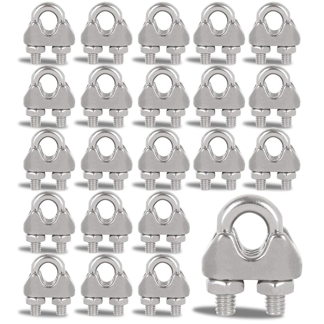 40 PCS 1/4" Stainless Steel Wire Rope Cable Clip Clamp M6 Wire Rope Clamp Wire Rope Cable Clip Clamp U Bolt Saddle Fastener