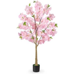 4FT Artificial Cherry Blossom Tree, Fake Pink Sakura Tree, Realistic Faux Blossom Tree for Indoor Outdoor Decor, Wedding Party Garden Home Office Decoration