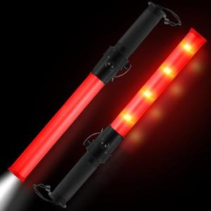 Weewooday 2 Pack 16 Inch Safety Air Traffic Control Wands, LED Signal Traffic Wand Flashlight Control Safety Baton Flashlight Signal Wand for Parking Guides, Aircraft, Car Directing(Red)