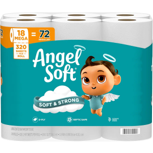 Angel Soft Toilet Paper, 18 Mega Rolls = 72 Regular Rolls, Soft and Strong Toilet Tissue