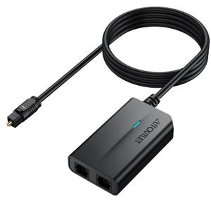 AUTOUTLET 1 in 2 Out Fiber Optic Splitter, Digital Optical Audio Splitter Supports PCM2.0, DTS, Dolby-AC3, Compatible with HDTV, PS4, Xbox & Home Theater Systems