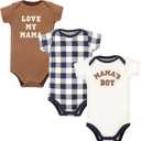 Hudson Baby Unisex Baby Cotton Bodysuits, Brown Navy Mamas Boy 3-Pack, 0-3 Months