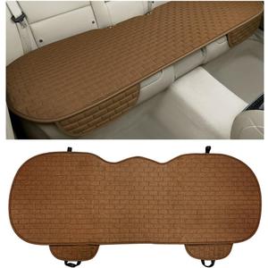 Linen Back Car Seat Cover, Anti-Slip Long Bottom Rear Seat Cover Protector with Storage Pockets, Breathable Linen Rear Bench Seat Protector Cushion Pad for Most Vehicles (Brown)