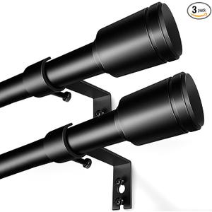 5/8” Diameter Curtain Rods 3045 Inch, for 3039 Inch Windows, Adjustable Splicing Black Curtain Rods for Windows with Brackets, Window Rod Long Small Curtains Rod, 2 Pack