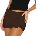 Womens Mini Skorts Casual Y2k Summer Mid-Waisted Front Split Pencil Bodycon Skirts with Shorts Underneath (Small, Dark Brown)