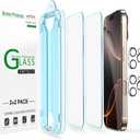 amFilm Auto-Alignment OneTouch for iPhone 16 Pro Max [6.9''] Screen Protector + Camera Lens Protector, Tempered Glass, 30 seconds Installation, Bubble Free, Case Friendly, Anti-Scratch [2+2 Pack]