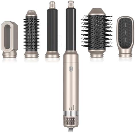 TANSHINE 6-in-1 Auto Hair Styler: Blow Dryer Brush, Hair Wrap Hairstyler, Hot Air Brush with Left & Right Curling Wand and Detachable Heads