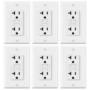 ELECTECK 6 Pack GFCI Outlets 20 Amp, Non-Tamper Resistant, Decor GFI Receptacles with LED Indicator, Ground Fault Circuit Interrupter, Wallplate Included, ETL Listed, White