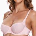Wingslove Women's Sexy Lace Bra Mesh Balconette See Through Bralette Half Cup Sheer Bras Unlined Underwire Suppport (L)