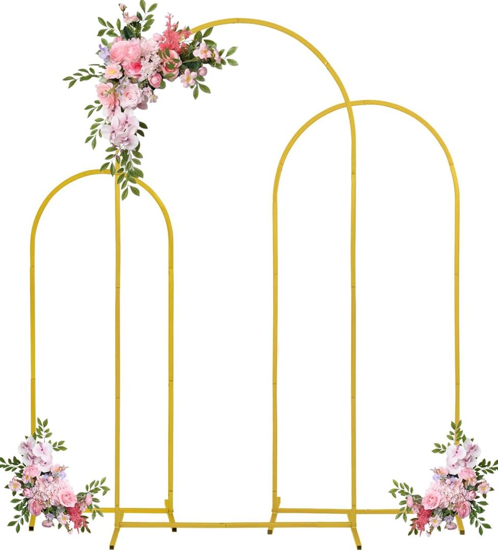 Arch Backdrop Stand 6FT, 5FT, 4FT Set of 3 Gold Wedding Arch Stand Balloon Arch Stand Stable Metal Arch Backdrop Frame for Wedding Ceremony Birthday Party Bridal Baby Shower Banquet Decoration